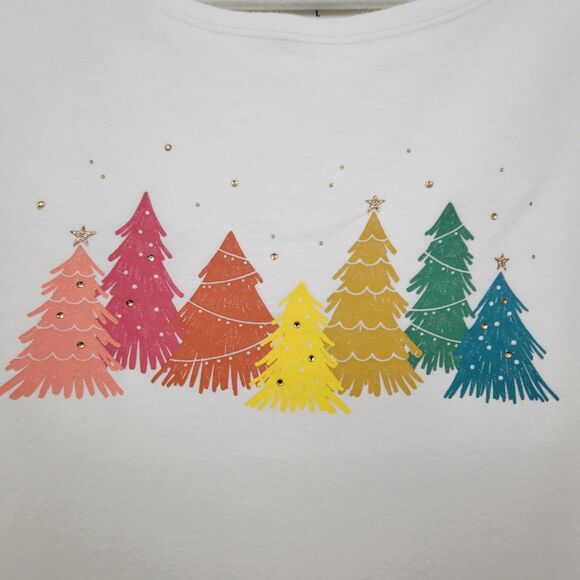 Croft & Barrow Cream The Classic Tee Multicolored Christmas Trees Size Large - Picture 3 of 5